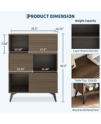 gaomon 31" Fluted Sliding Door Sideboard,Modern Wooden Storage Cabinet with Metal Base, Floor-Standing Storage Cabinet