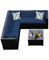 Gymax 6PCS Rattan Patio Sectional Sofa Conversation Set Outdoor w/ Cushions