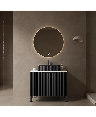 Sillysis 30'' Modern French Freestanding Bathroom Vanity with Black Ceramic Sink, Carrara White Countertop, Soft Close 2-Door Storage