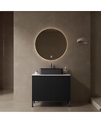 Sillysis 30'' Modern French Freestanding Bathroom Vanity with Black Ceramic Sink, Carrara White Countertop, Soft Close 2-Door Storage