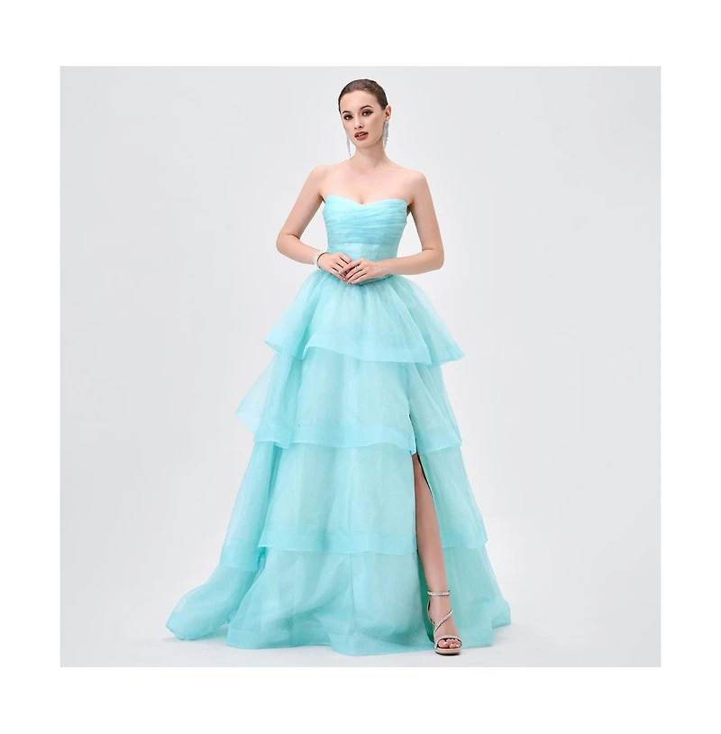 Bariano Women's Tiff Strapless Tiered Ball Gown