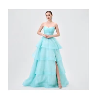 Bariano Women's Tiff Strapless Tiered Ball Gown