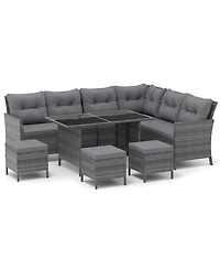 Gymax Set of 7 Dining Furniture Set Pe Rattan Sectional Sofa Set Patio