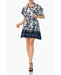 Ivonne Women's Short Printed Dress with Dropped Sleeves
