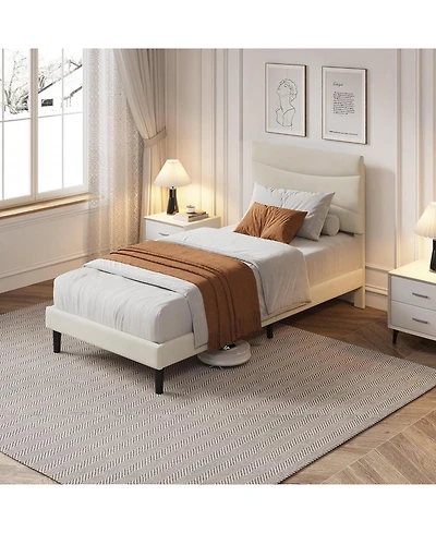 gaomon Twin Size Bed Frame with Headboard, Velvet Upholstered Platform Bed Frame No Box Spring Needed with Under-Bed Storage