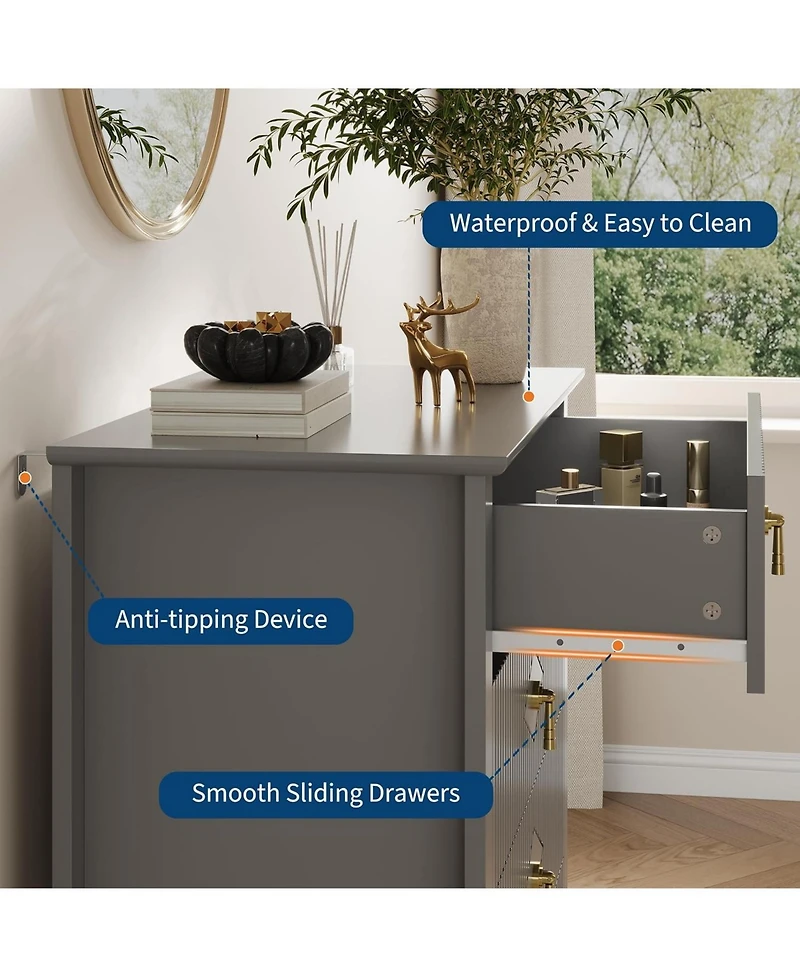 gaomon Tall Fluted Dresser, 5 Drawer Modern Wood Storage Chest for Living Room or Entryway