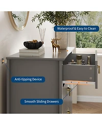 gaomon Tall Fluted Dresser, 5 Drawer Modern Wood Storage Chest for Living Room or Entryway