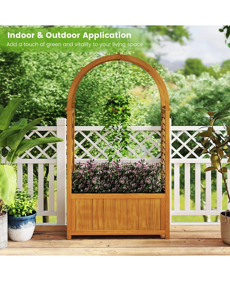 Gymax Wooden Raised Garden Bed w/ Lattice Trellis Arched Roof Liner Drainage Patio