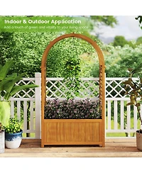 Gymax Wooden Raised Garden Bed w/ Lattice Trellis Arched Roof Liner Drainage Patio