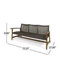 Flynama Acacia Wood Wicker Outdoor Sofa 3-Seater Patio Conversation Set