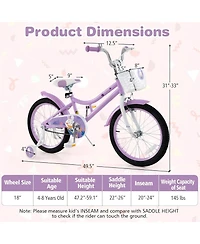 Hongge 18 Inch Girl Bike with Basket with Detachable Training Wheels