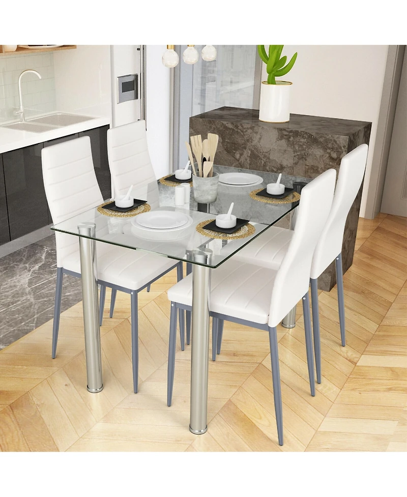 Gymax 5 Piece Table Chair Dining Set Glass Metal Kitchen Furniture