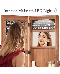 Rainsken Mirror Jewelry Cabinet with Led Lights, Lockable Wall/Door Mounted Jewelry Armoire Organizer for Bedroom