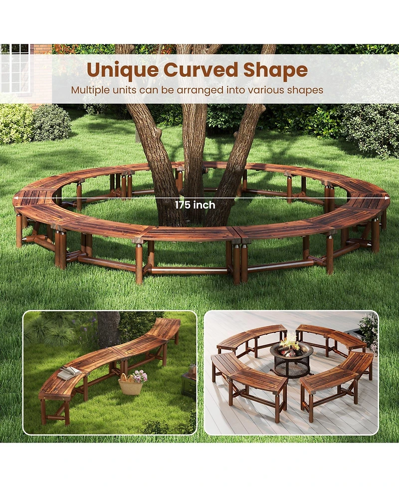 Gymax Patio Curved Bench for 2-3 People Outdoor Loveseat Backyard Garden