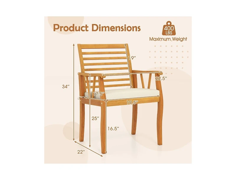 Slickblue 2-Piece Patio Dining Chair Set in Acacia Wood with Armrests
