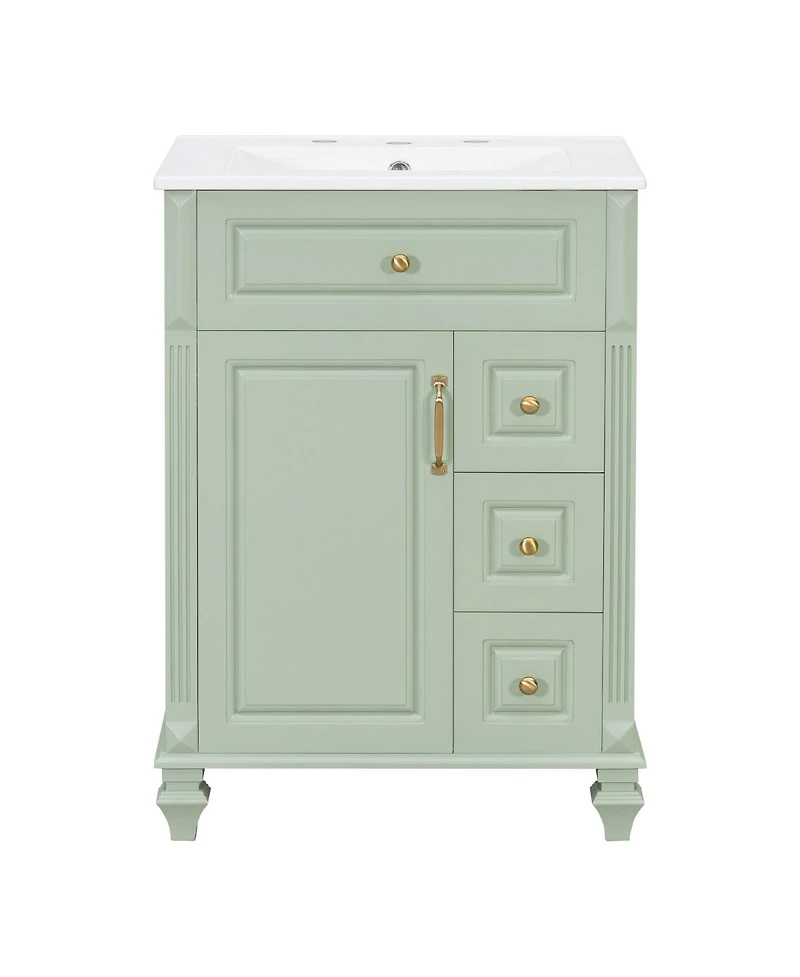 Sillysis Freestanding Bathroom Vanity with Ceramic Sink, Flip Drawer Storage and Adjustable Shelf for Small Spaces