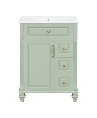 Sillysis Freestanding Bathroom Vanity with Ceramic Sink, Flip Drawer Storage and Adjustable Shelf for Small Spaces