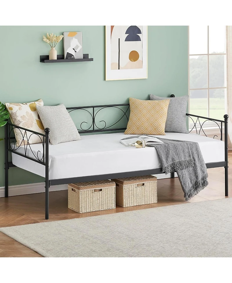 gaomon Daybed Frame, Metal with Floral Headboard, Heavy Duty Steel Slats Supports, Modern Twin Bed Frame for Living Room, Guest Room