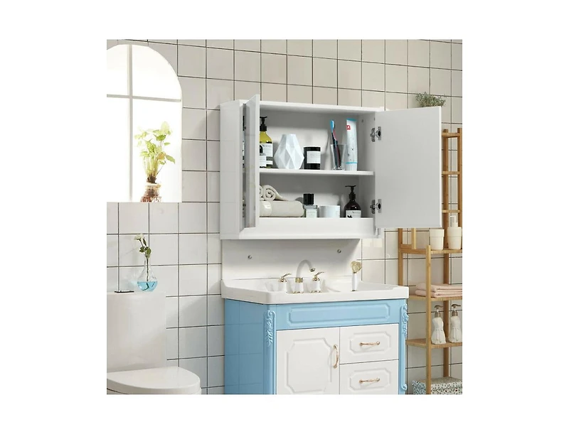 Slickblue Bathroom Mirrored Medicine Cabinet, 2-Door Wall Mount