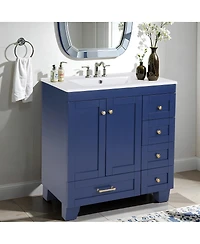 Sillysis 30" Blue Bathroom Vanity with Ceramic Sink, Solid Wood Frame, Pull-Out Drawers, Adjustable Storage, Soft Close Slides