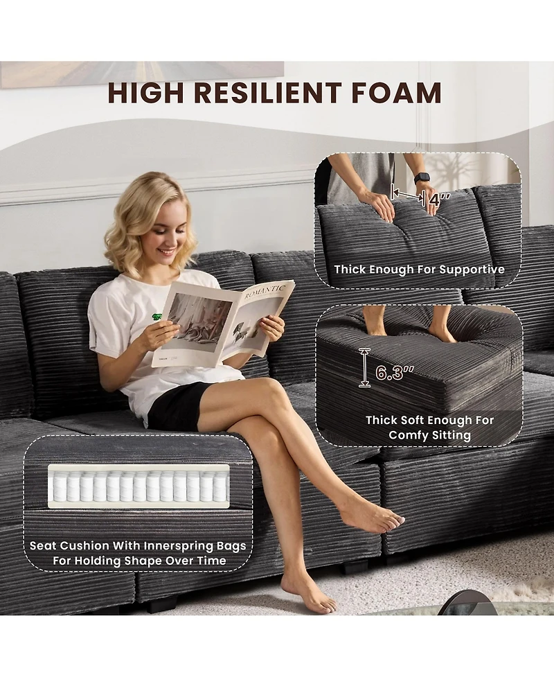 Xizzi 9-Piece Modular Sectional Sofa Couch with Chaise Ottomans, Comfy Plush Corduroy Cloud Couches, Modern Deep Seat Sofas Set for Living Room