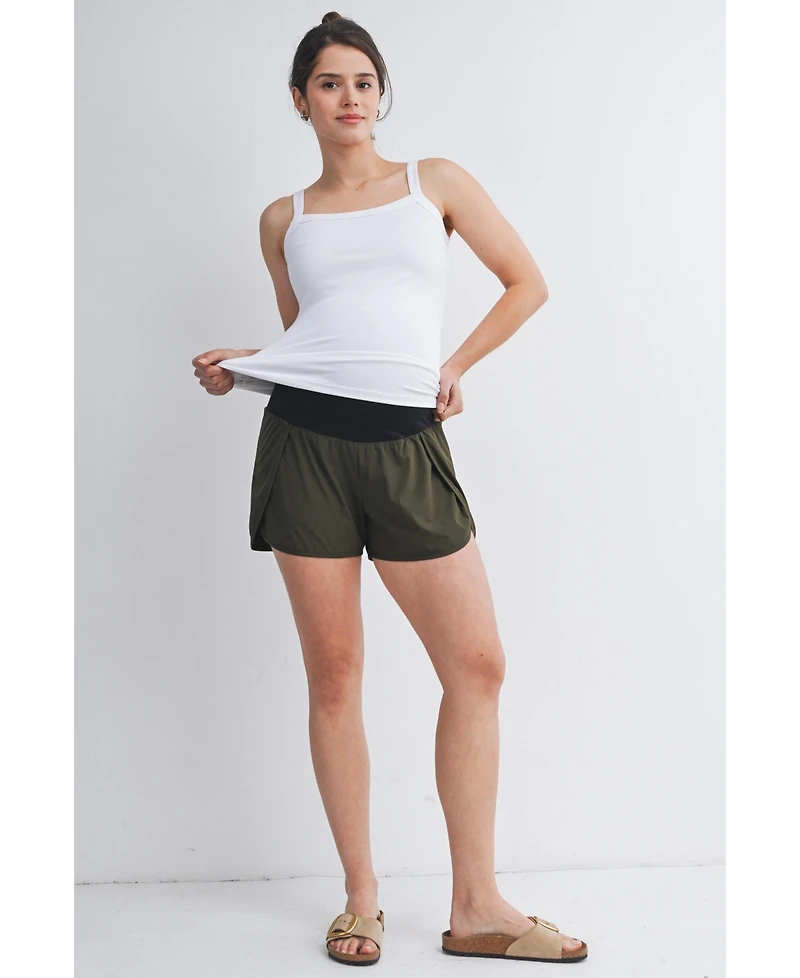 Hello Miz Women's Maternity Over-the-Belly Active Shorts with Built-In Liner