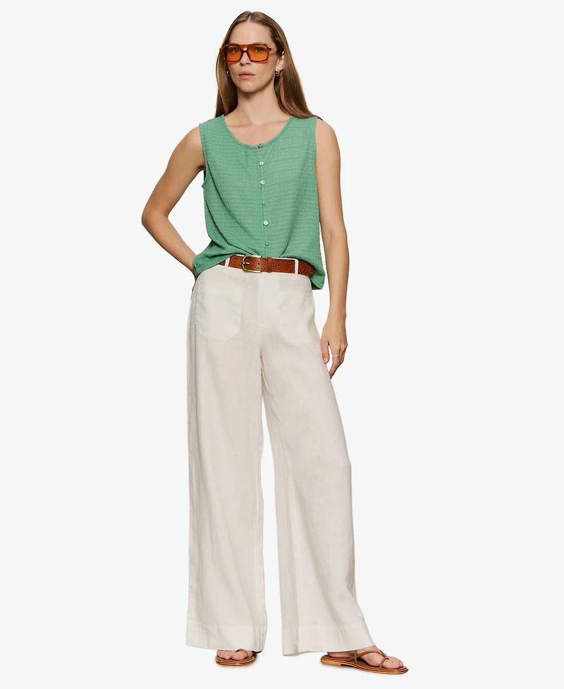 Sanctuary Women's Crewneck Button-Front Textured Top