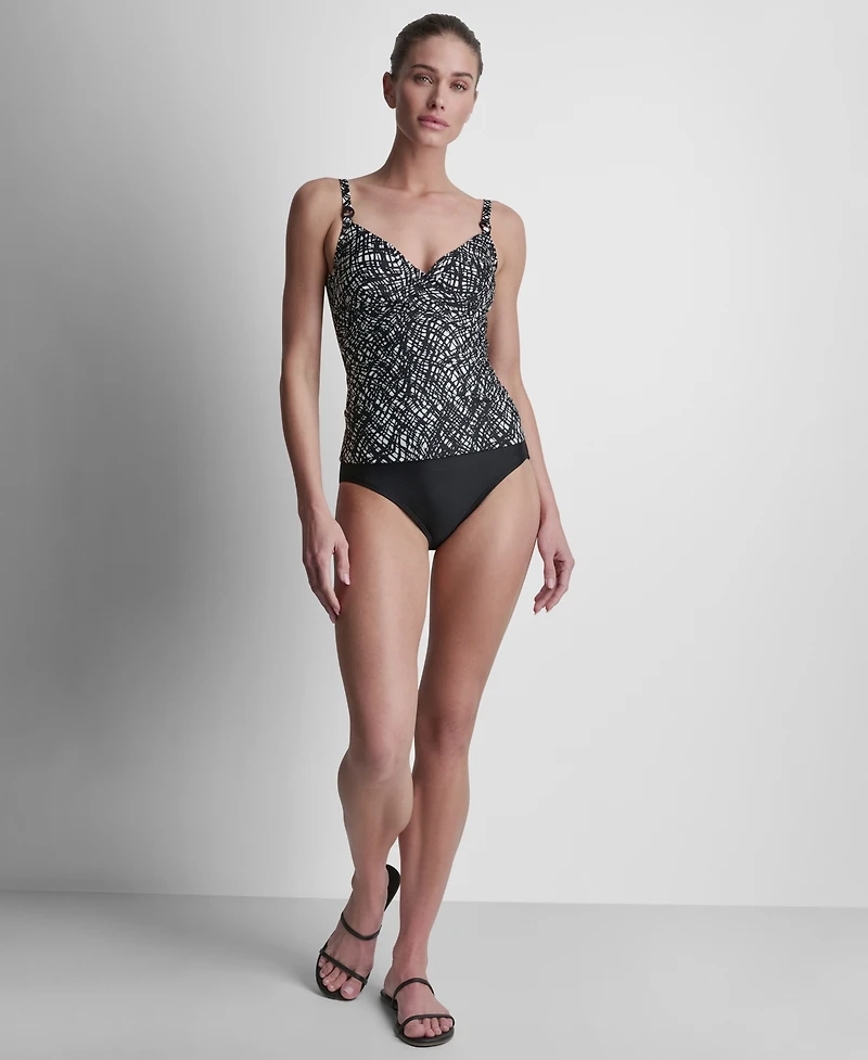 Dkny Women's O-Ring-Trim Crossover Ruched Tankini Top