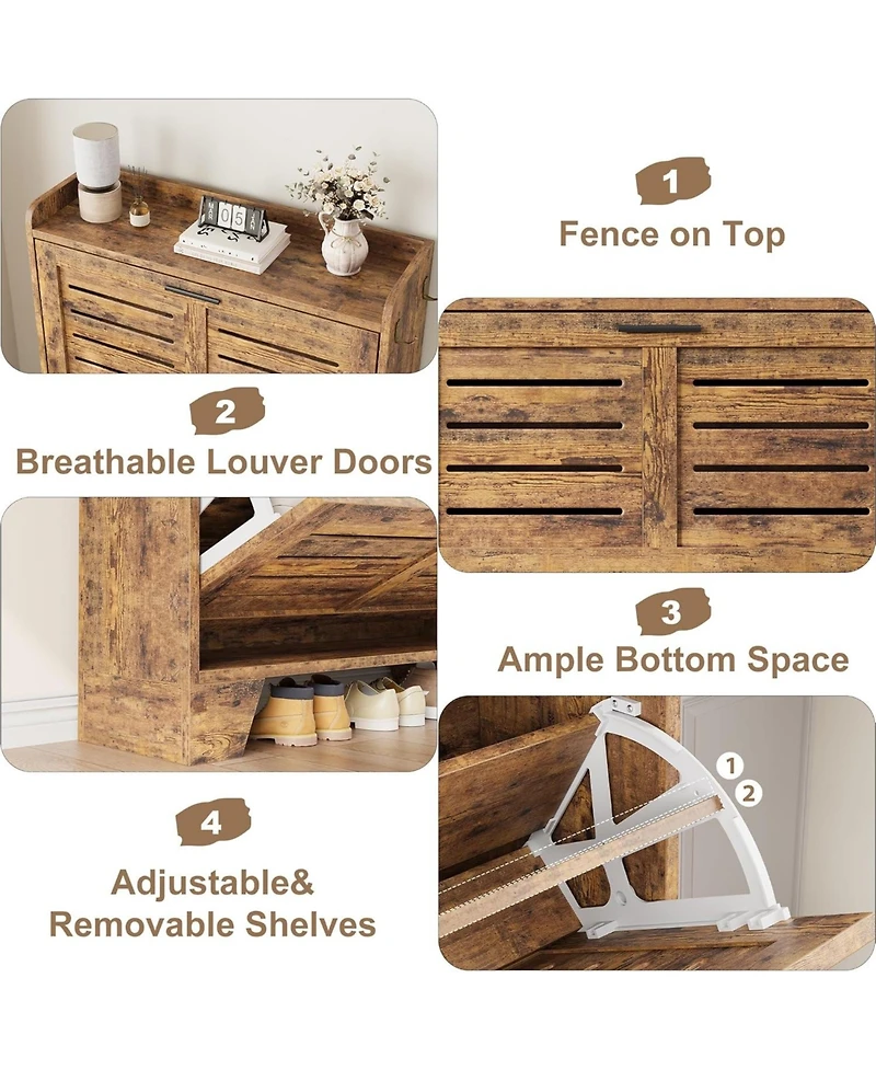 gaomon Shoe Cabinet Storage with 2 Flip Drawers Freestanding Shoe Organizer with Hooks Narrow Shoe Cabinet Slim Hidden Shoe Cabinet for Entryway