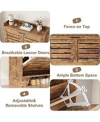 gaomon Shoe Cabinet Storage with 2 Flip Drawers Freestanding Shoe Organizer with Hooks Narrow Shoe Cabinet Slim Hidden Shoe Cabinet for Entryway