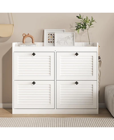 gaomon Large Shoe Storage Cabinet with 4 Flip Drawers Slim Shoe Organizer with Wooden Legs Freestanding Hidden Shoe Rack for Entryway Hallway Bedroom