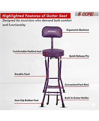 5Core Guitar Stool 3.15" Padded Chair w Backrest Foldable Music Seat Built in Foot Rest Guitar Stand