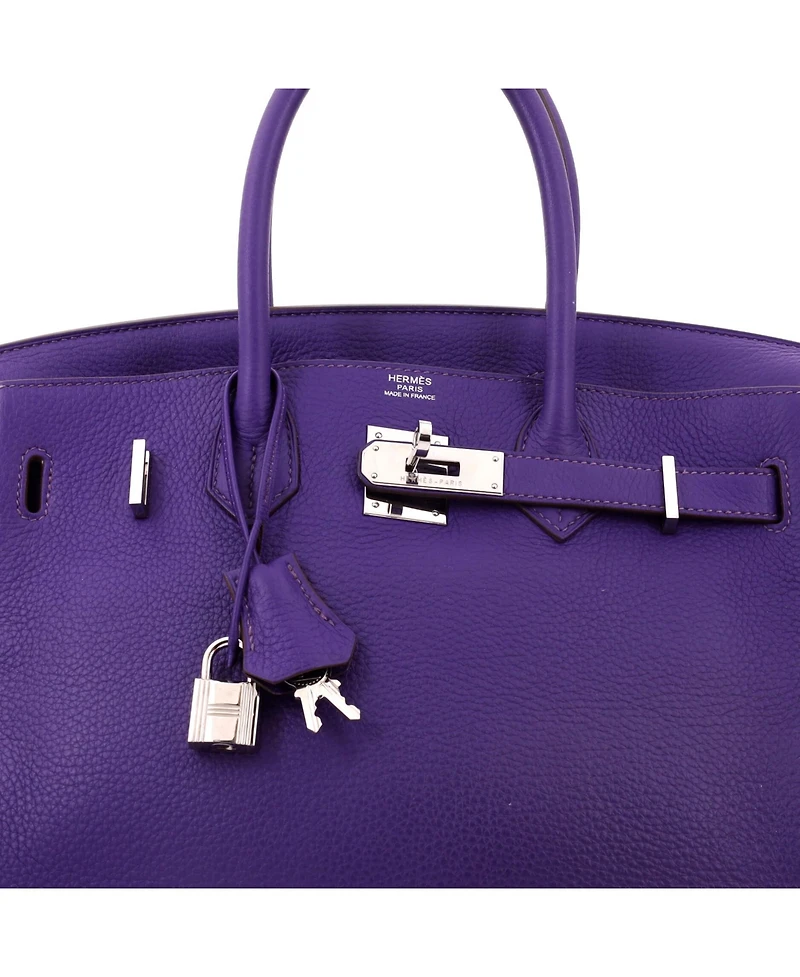 Pre-Owned HERMES Birkin 30 Handbag Purple Clemence with Palladium Hardware