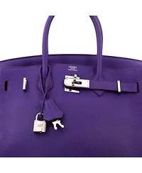 Pre-Owned HERMES Birkin 30 Handbag Purple Clemence with Palladium Hardware