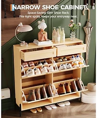 gaomon Rattan Shoe Cabinet Storage with 4 Flip Drawers and 2 Top Drawers Freestanding Shoe Organizer Slim Shoe Rack Storage with Adjustable Shelves