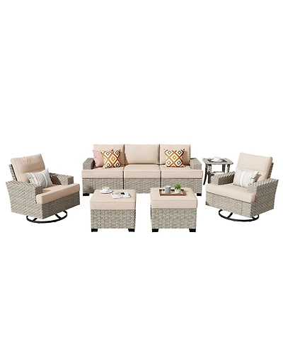 Xizzi 8 Piece Outdoor Rattan Patio Furniture Set with Sofa & Ottoman