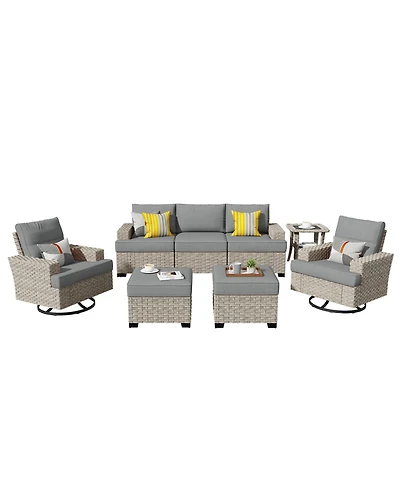 Xizzi 8 Piece Outdoor Rattan Patio Furniture Set with Sofa & Ottoman