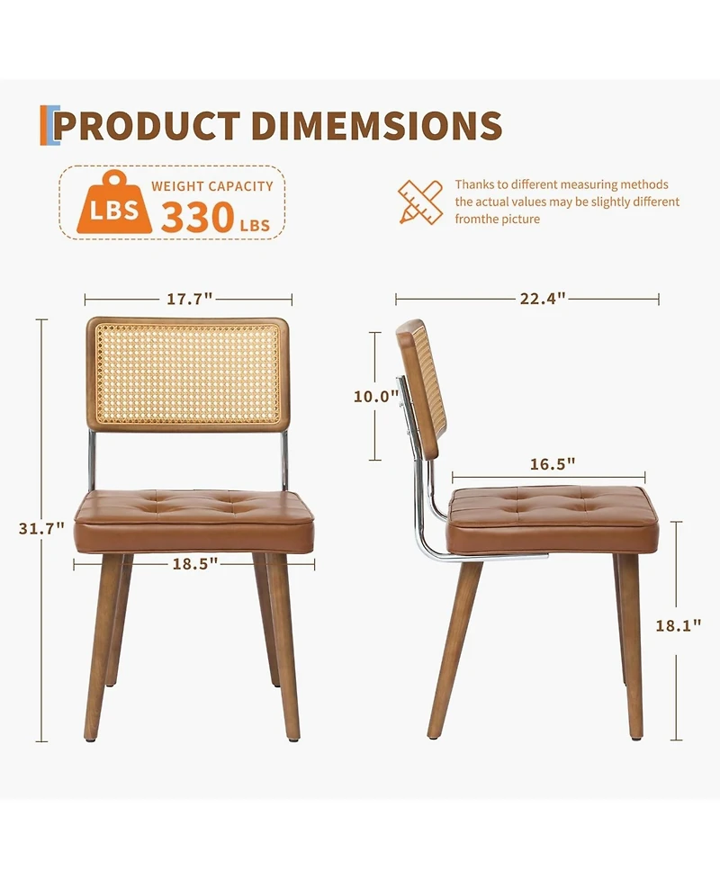 gaomon Rattan Dining Chairs Set of 2, Upholstered Boho Chairs with Solid Wood Frame