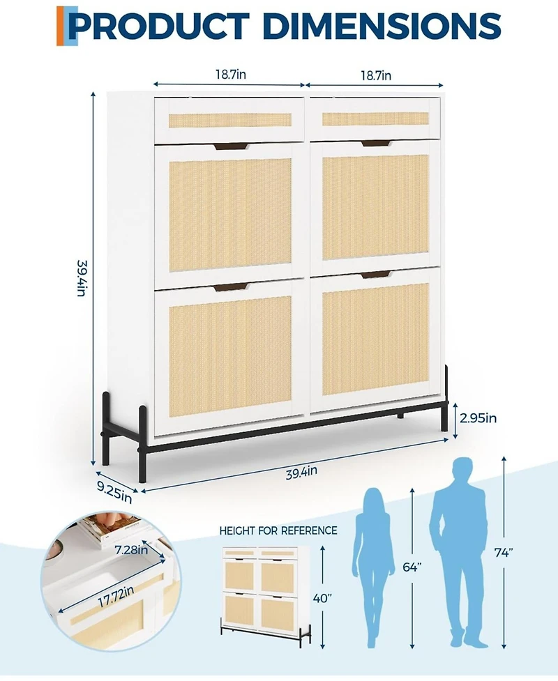 gaomon Rattan Shoe Cabinet Storage with 4 Flip Drawers and 2 Top Drawers Freestanding Shoe Organizer Wooden Slim Shoe Rack Storage