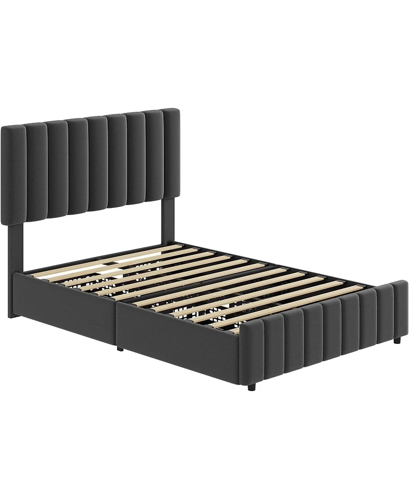 gaomon Upholstered Bed Frame 4 Storage Drawers Adjustable Headboard Wooden Slats Support No Box