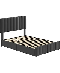 gaomon Upholstered Bed Frame 4 Storage Drawers Adjustable Headboard Wooden Slats Support No Box