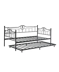 gaomon Daybed with Trundle Twin Day Bed 6 Wheels Art Sweet Heart Heavy Duty Metal Slats Pull Out Sofa Bed