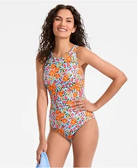 Lands' End Women's Long Tugless High Neck Portrait Back One Piece Swimsuit