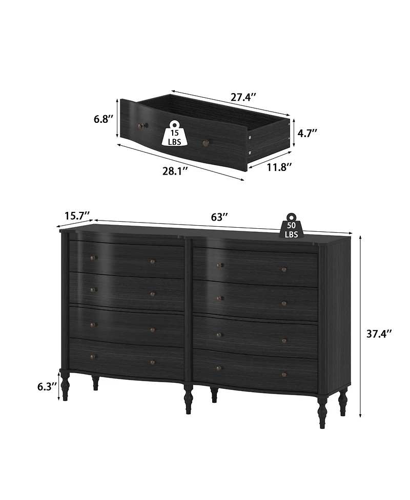 Homsee 63" 8-Drawer Bedroom Dresser , Modern Chest of Drawers