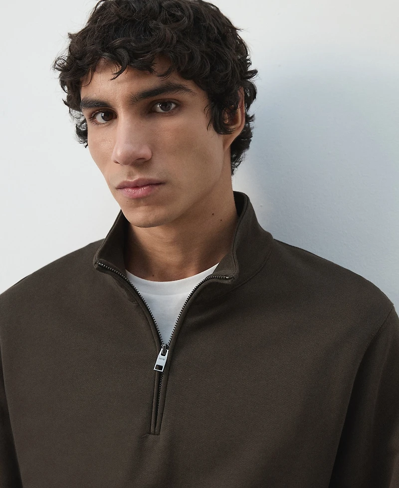 Mango Men's Cotton Zip-Neck Sweatshirt