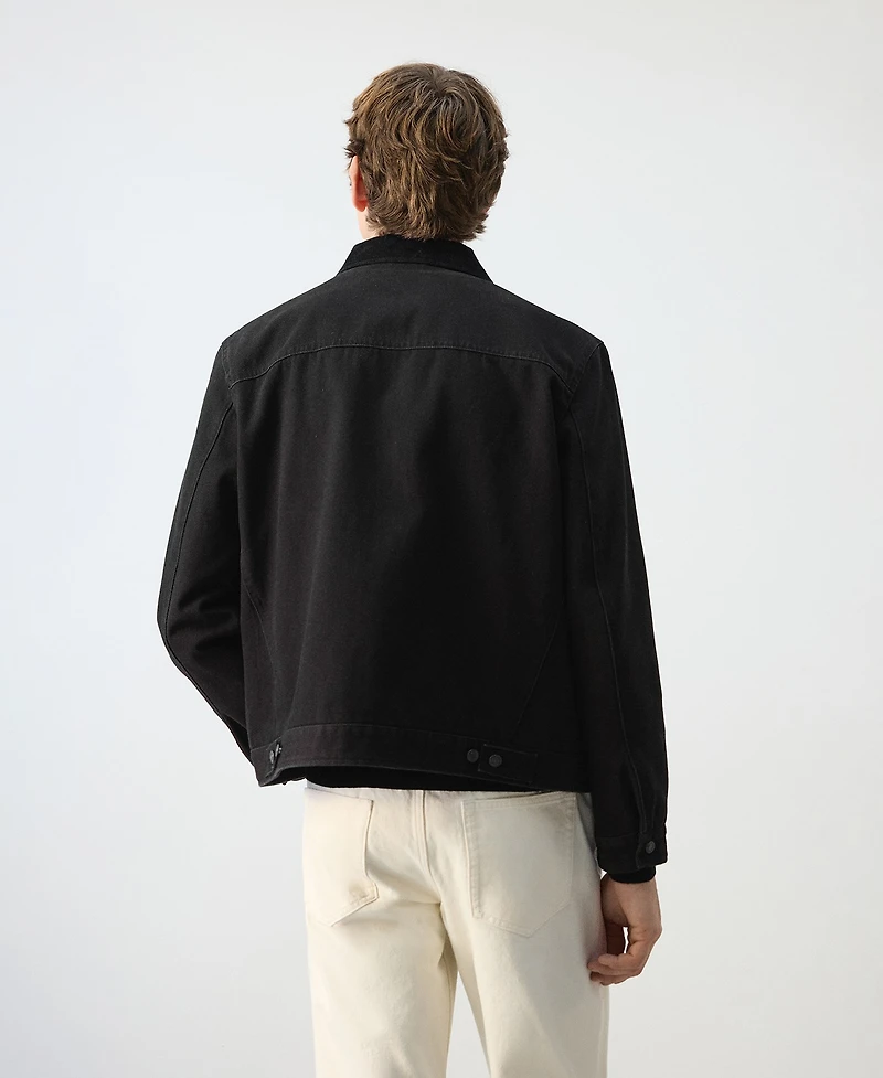 Mango Men's Corduroy Collar Denim Jacket