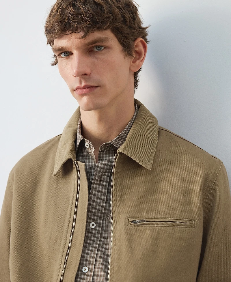 Mango Men's Corduroy Collar Denim Jacket