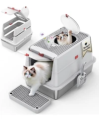 Ltmate Stainless Steel Litter Box with Lid,with Triple Pedal, Non-Sticky