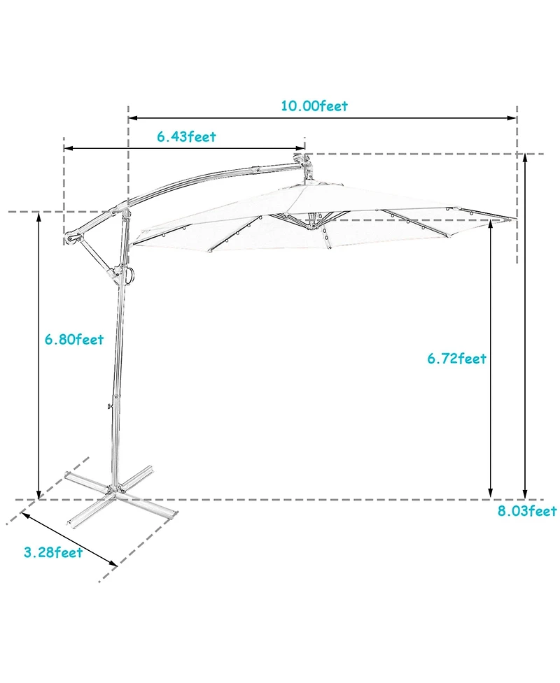 Gymax 10Ft Offset Hanging Umbrella Patio Outdoor w/ 32 Solar Led Lights