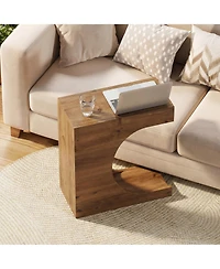 Tribesigns C-Shaped Solid Wood End Table, Farmhouse Side Table with Shelves, 2-Tier Nightstand